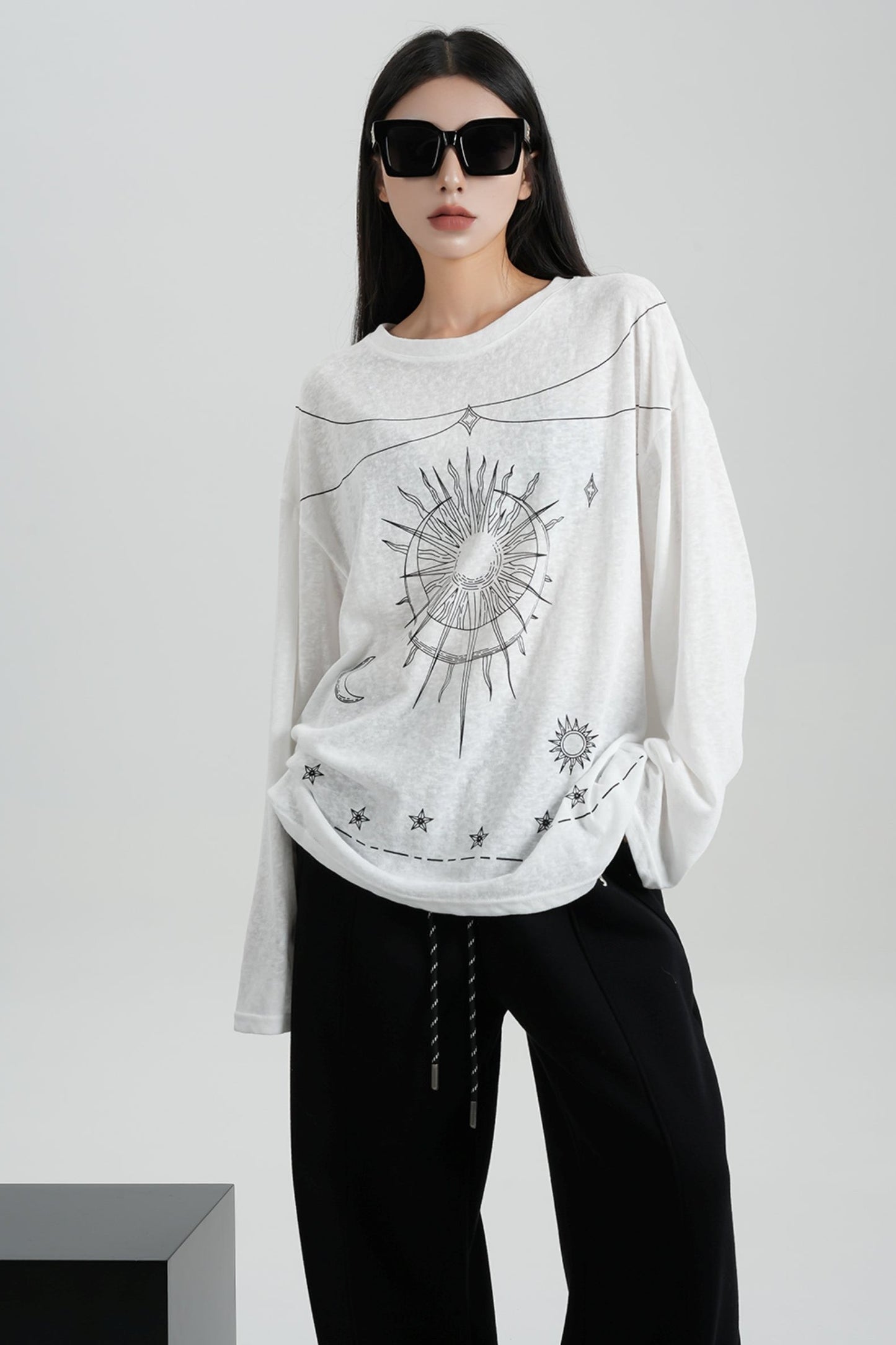 Sense Print Loose Long Sleeve T-Shirt