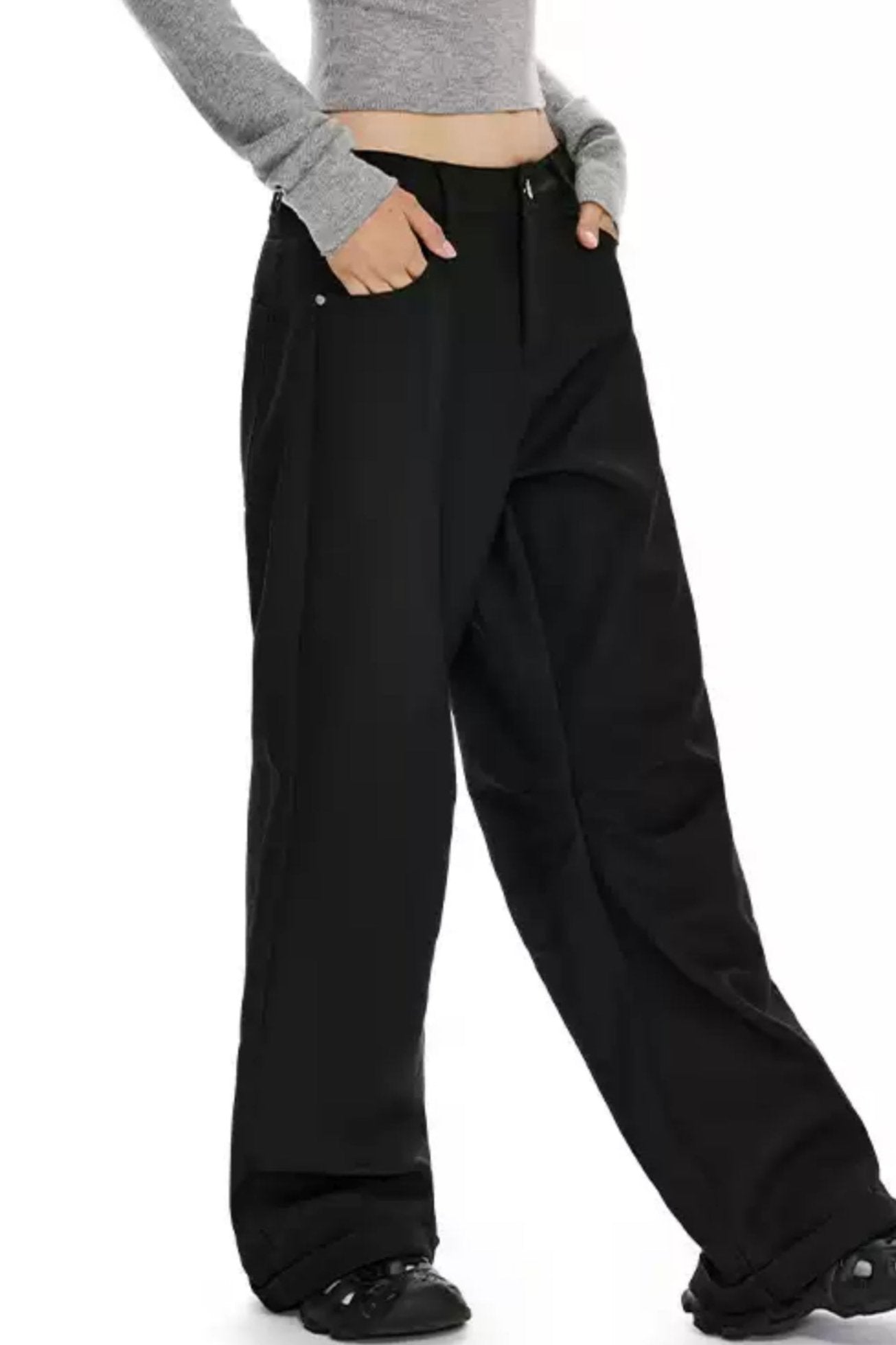 APEA Black Simple Casual Suit Pants Women's 2024 New Knee Press-Pleated Banana Pants Loose Wide-leg Scimitar Pants