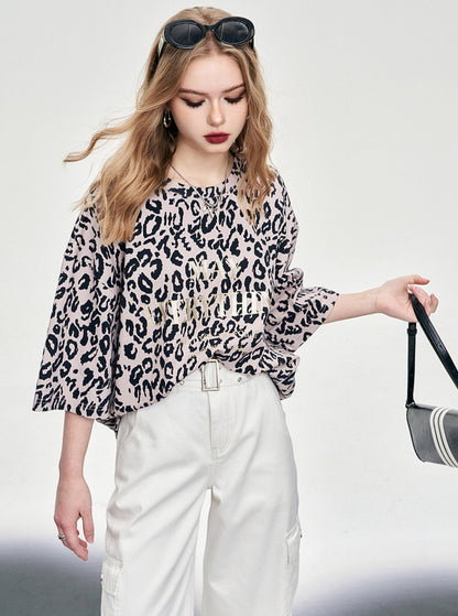 Neck Leopard Half Sleeve Top