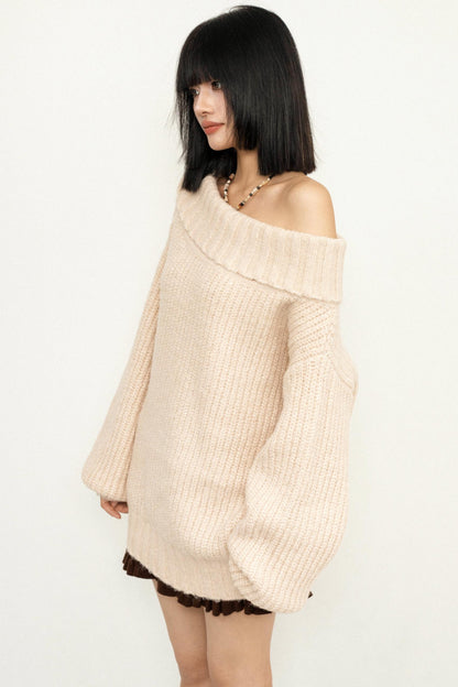 Off-Shoulder Loose Knit Sweater