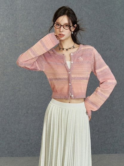 Stitching gradient cardigan waist short sweater