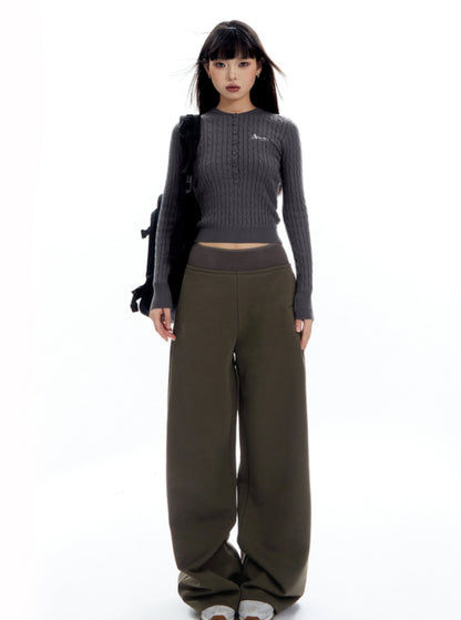 Cropped Slim Henley Tops