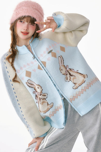 Retro Bunny Sweater Cardigan Jacket