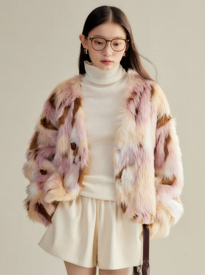 blond loose cropped fur coat