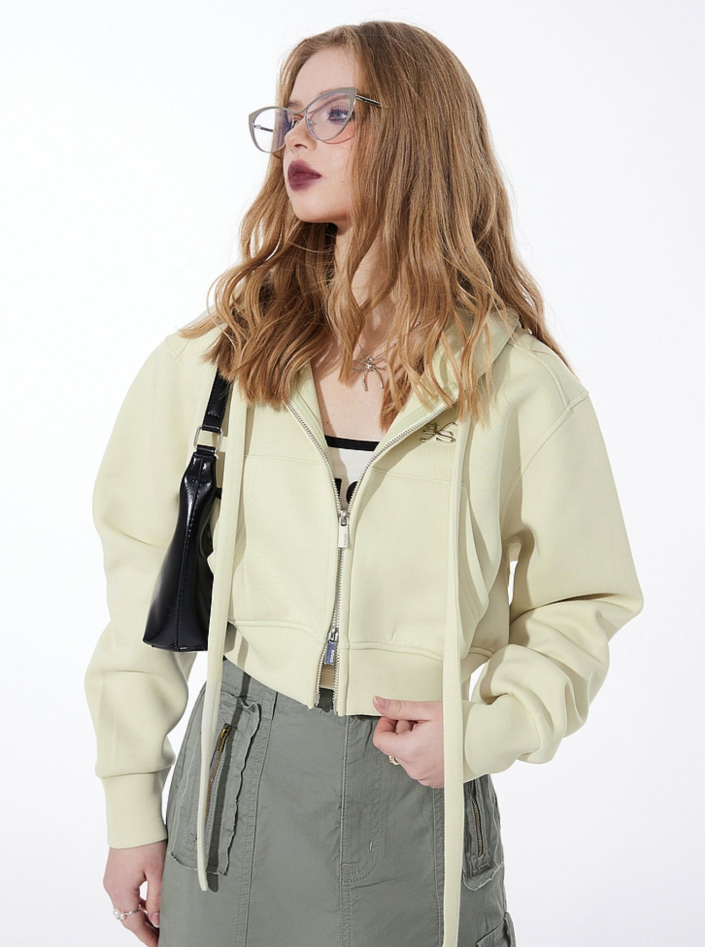 Hooded Cropped Sweatshir Coat