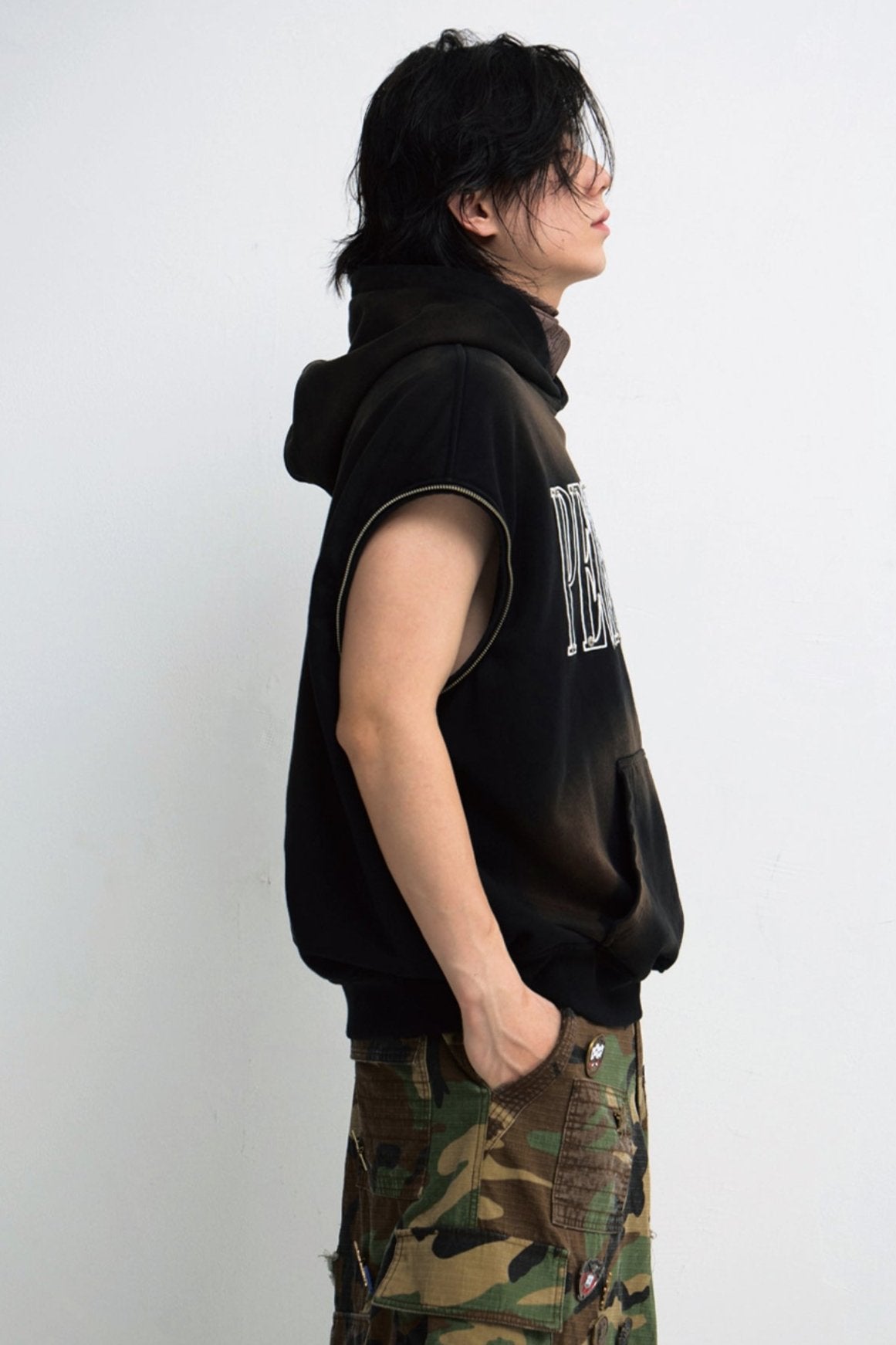 Baggy Gradient Distressed Hooded Sweatshirt