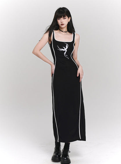 Niche Black Knitted Slip Dress