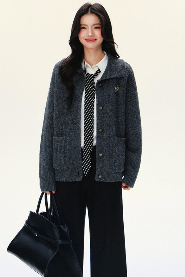 Classic Roll-Neck Knit Jacket