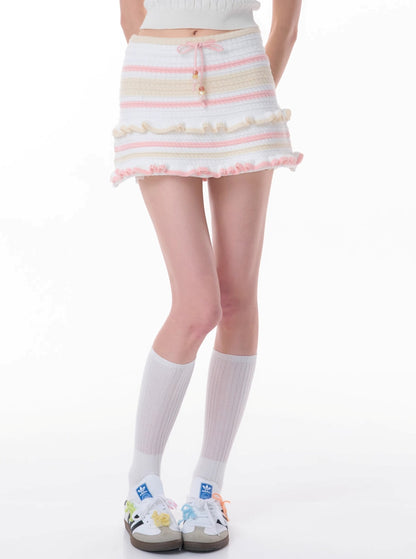 Knitted Stripe Design Mini Skirt