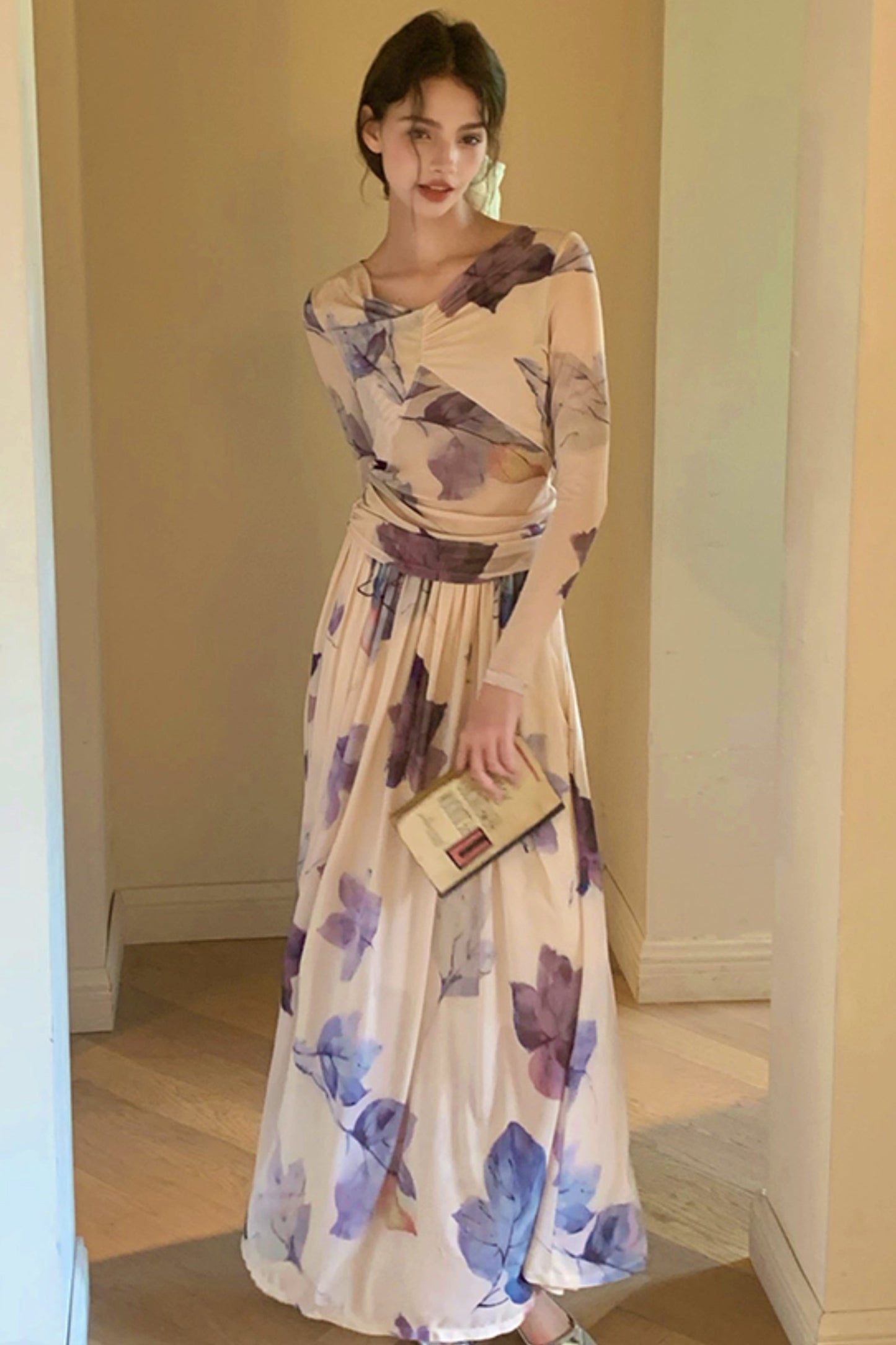 [9.19 New at 8 p.m.] Purple Mandarin Maple Leaf Chinese Restaurant French elegance suit long skirt two-piece set