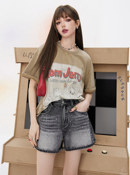 Retro Loose Short Sleeve Cotton Top