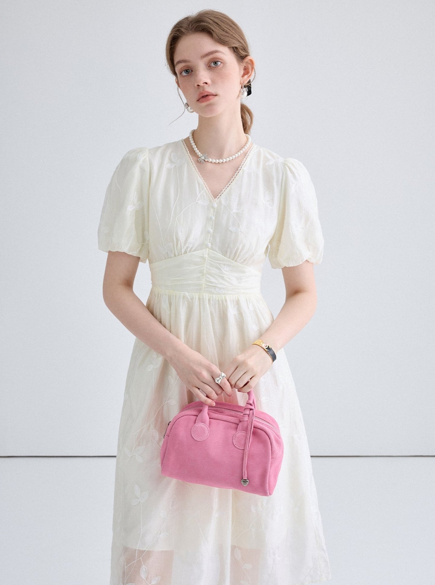 Embroidered Lace V-Neck Tea Break Dress