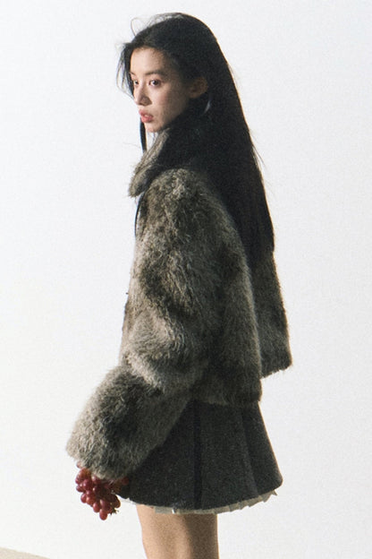 Moss Traces Distressed Fur Crop COAT