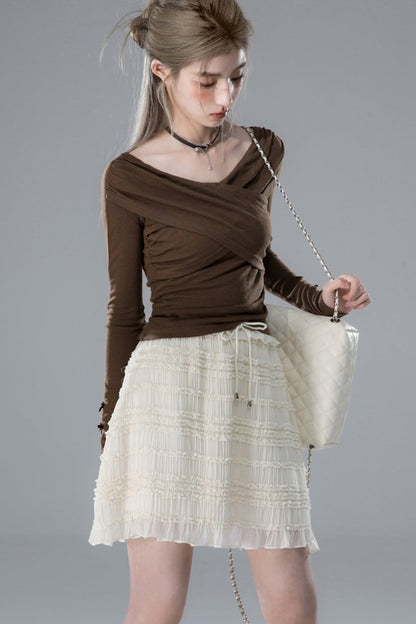 Light Apricot Pleated Layered Skirt