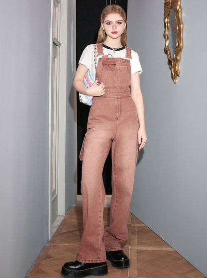 Vintage Denim Wide-Leg Bib Pants