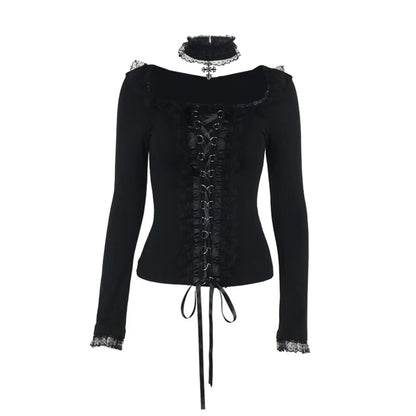 Gothic Black Slim Long Sleeve Top