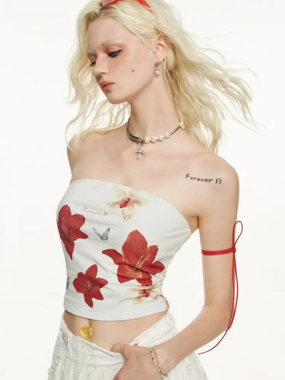 Butterfly Flower Cropped Bandeau Top