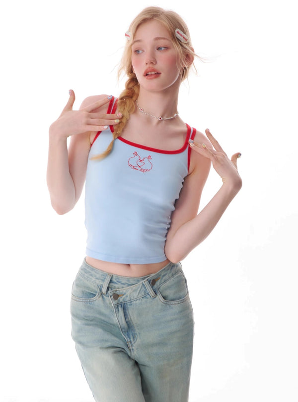 Rabbit Embroidery Slim Camisole Top