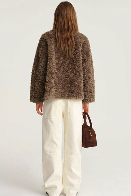 Plush Crewneck Fur Coat