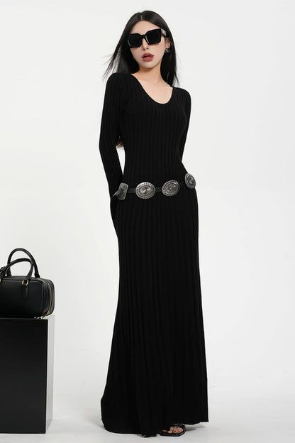 Black Slim Fit Knitted Woolen Dress