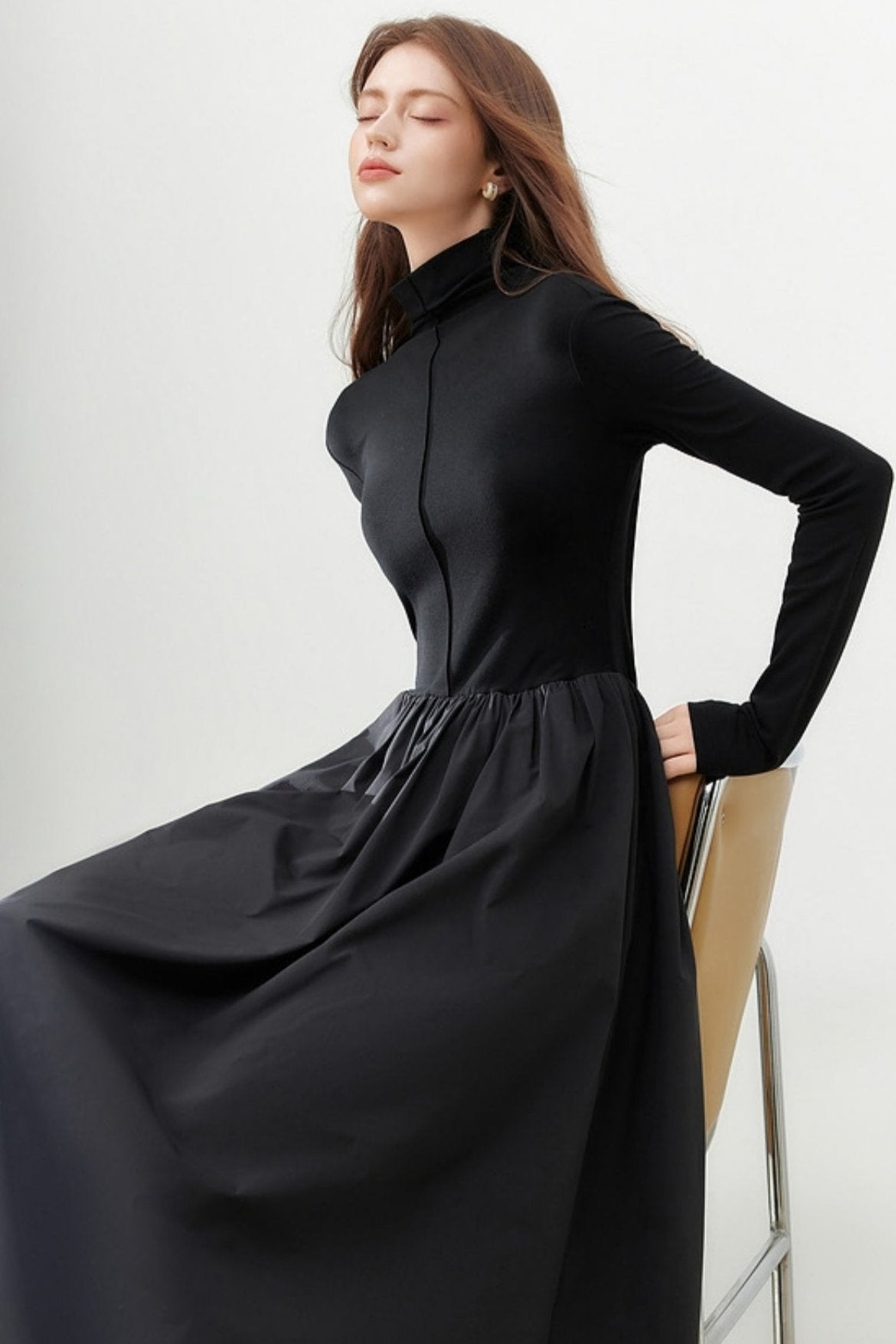 Slim High Neck Knitted Long Sleeve Dress