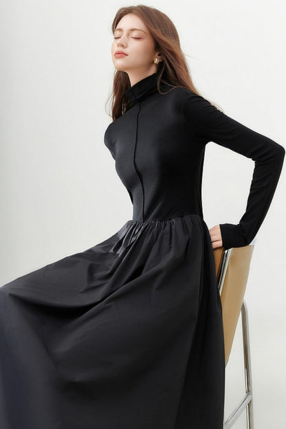 MEETLADY Simple Slim High Neck Knitted Long Sleeve Dress Women's Herbst/Winter 2024 New Slim Little Black Dress