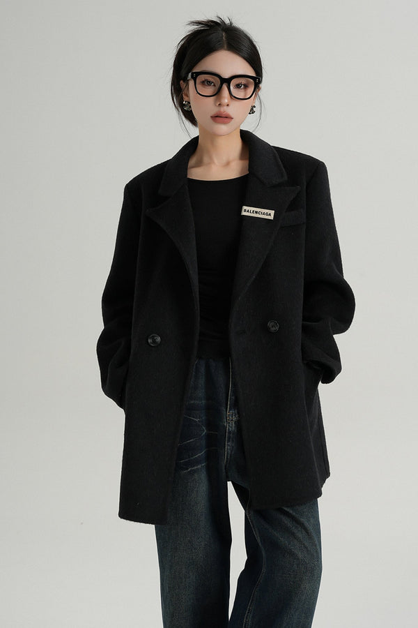 High-End Black Wool Tweed Jacket