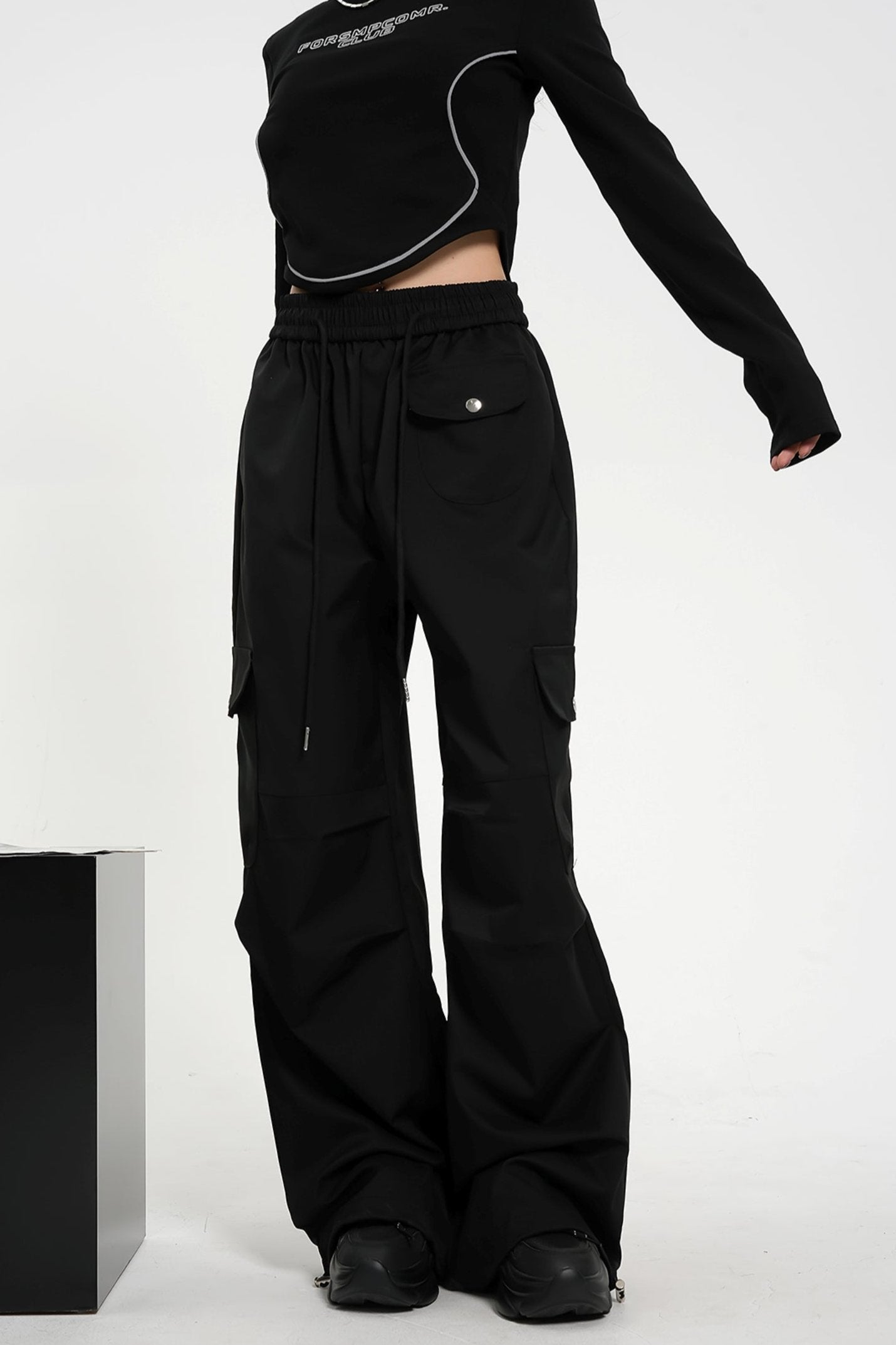 High-Waisted Elasticated Waist Cargo Pants