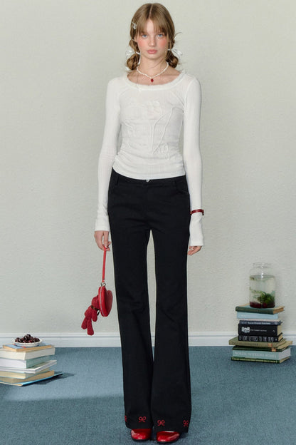 Embroidered Beaded Bootcut Trousers