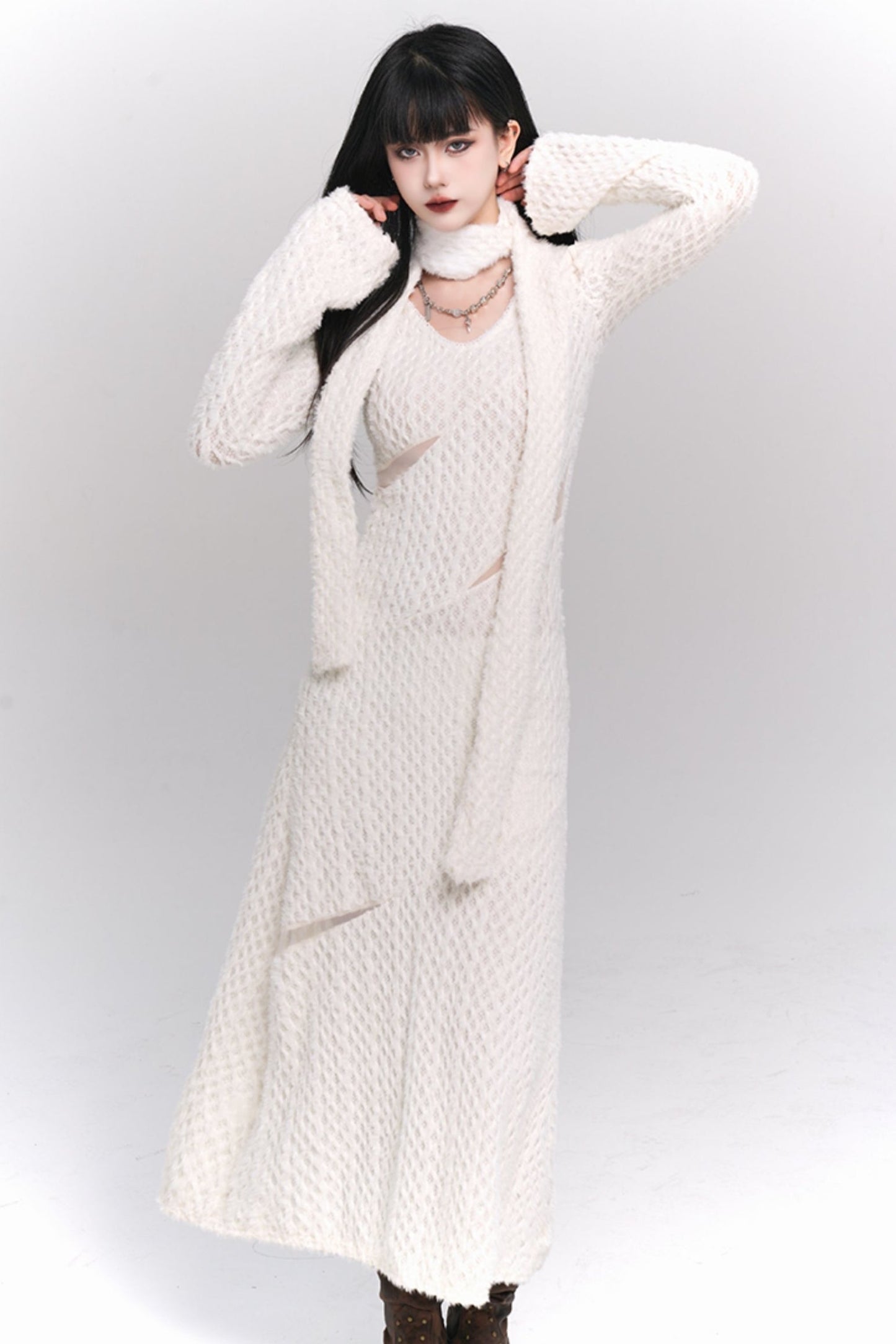 Ghost Girl White Long-sleeved Dress Autumn and Winter Hot Girls Pure Lust Style, High-end Wear, Korean Atmosphere, Early Autumn