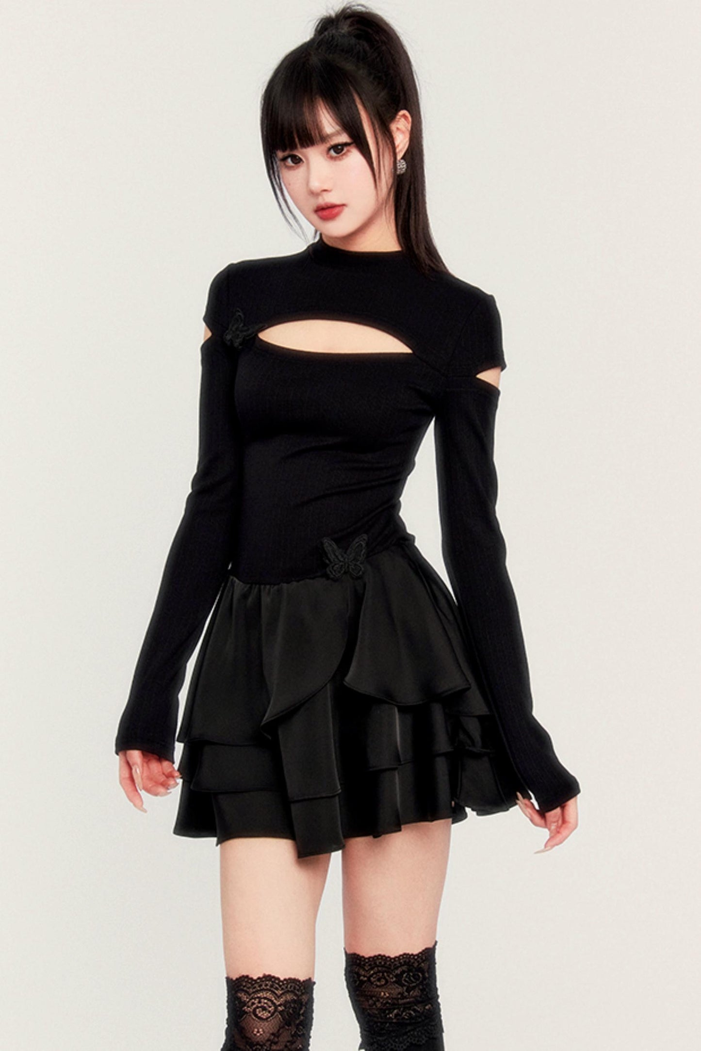 Satin Butterfly Puff Knitted Dress