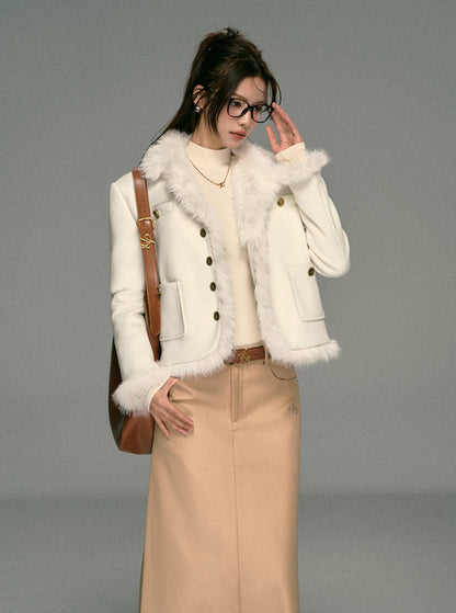 Fragrance Lapel Spliced Fur Collar Jacket