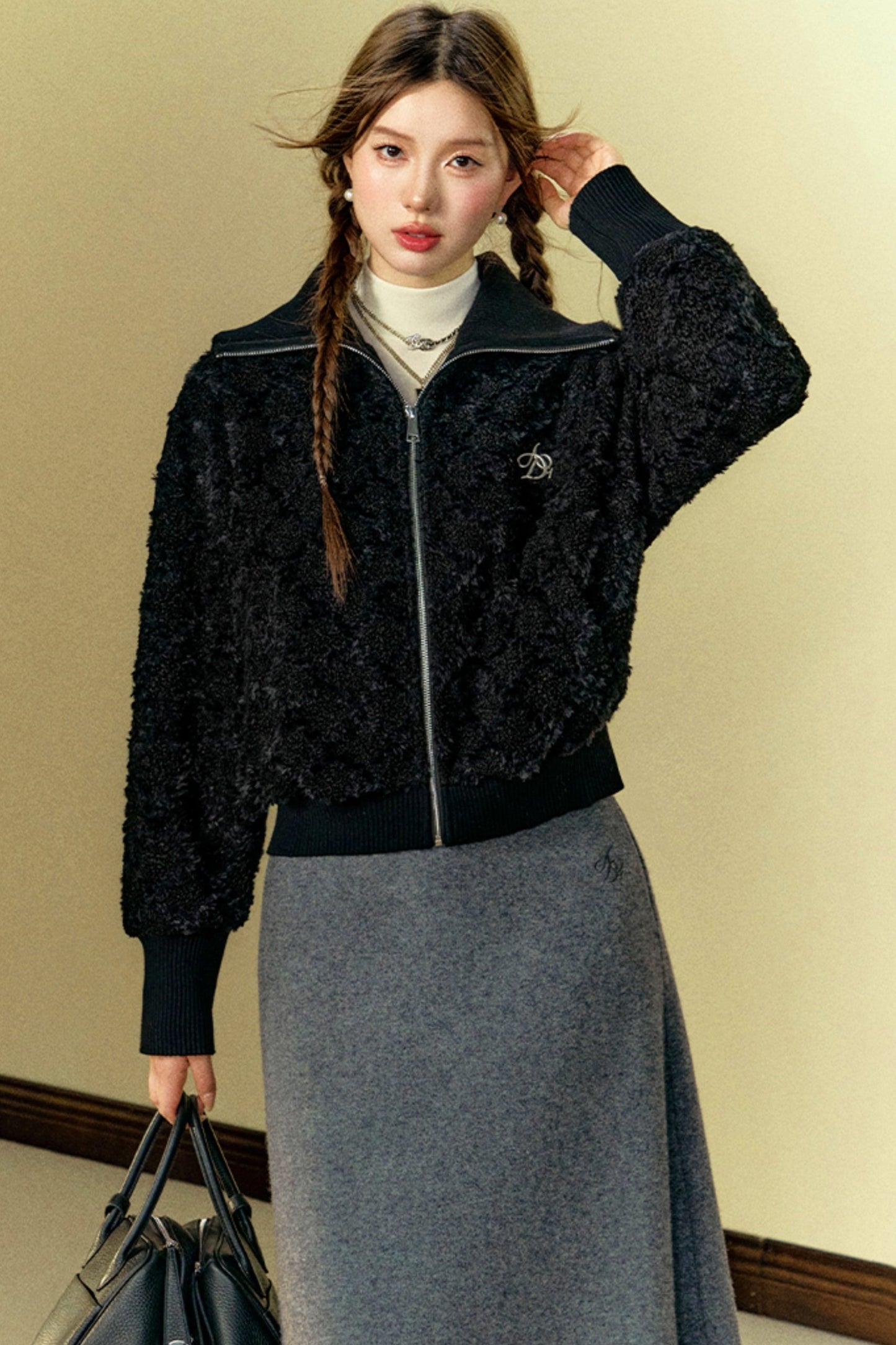 [New on September 26th] ANDYET AD1 ORIGINAL LAMBSWOOL CROPPED JACKET STAND COLLAR LOOSE AND VERSATILE SIMPLE