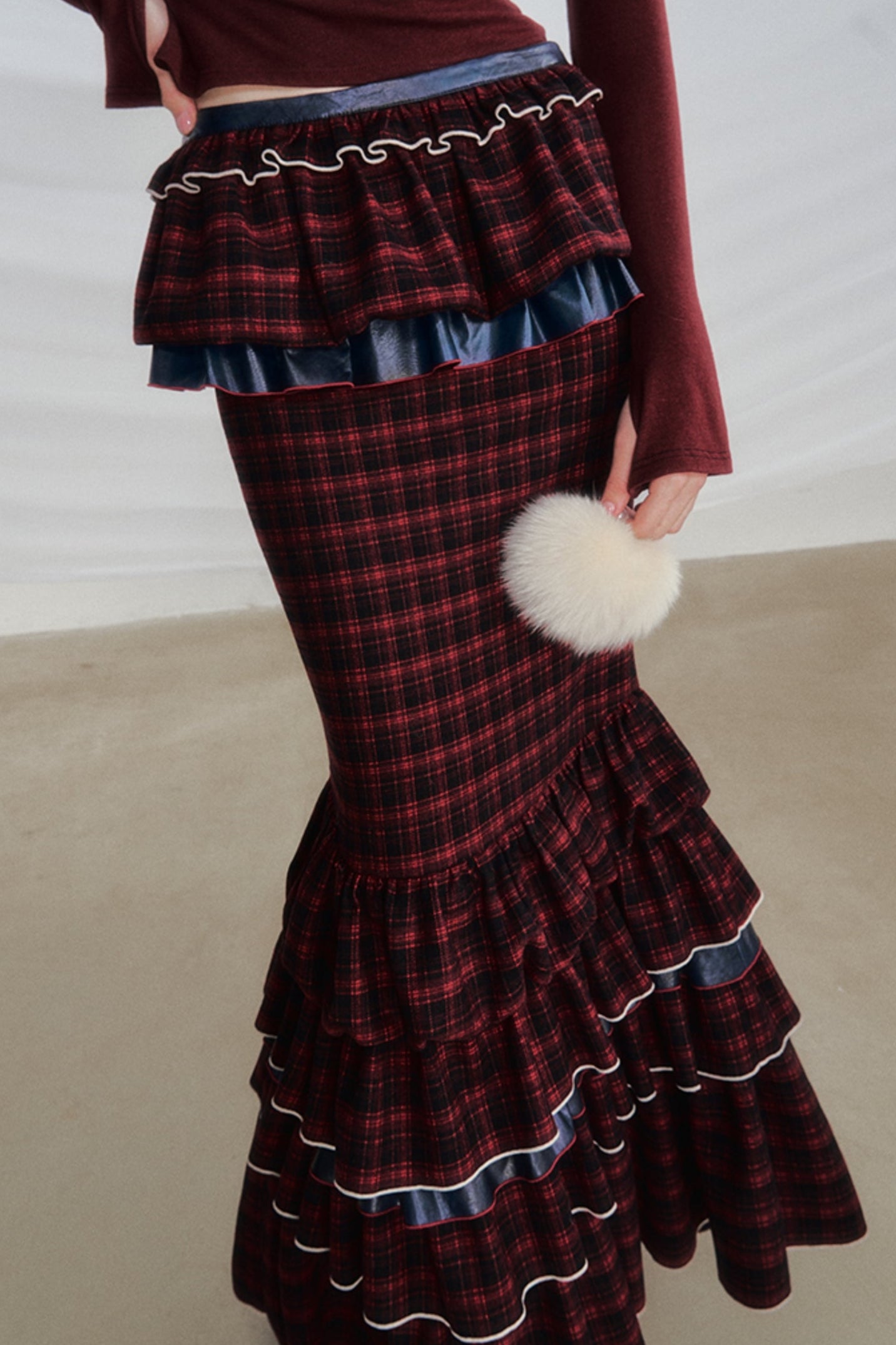 Red Check Fishtail Skirt