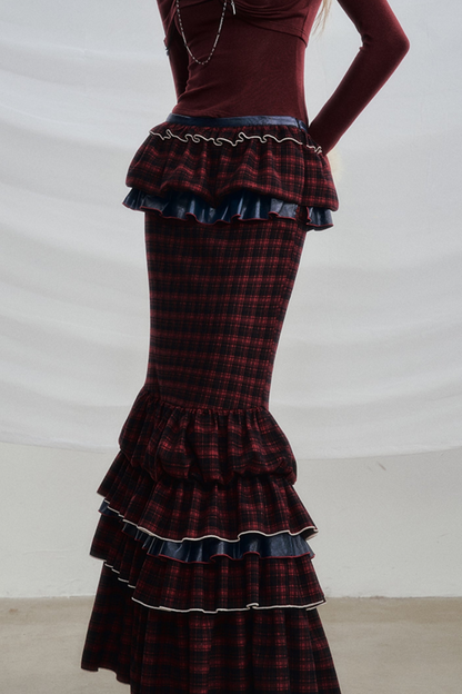 Red Check Fishtail Skirt