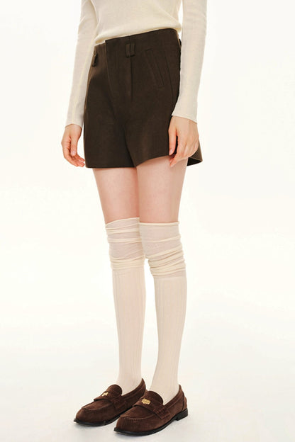 COFFEE WOOL A-LINE SUIT SHORTS