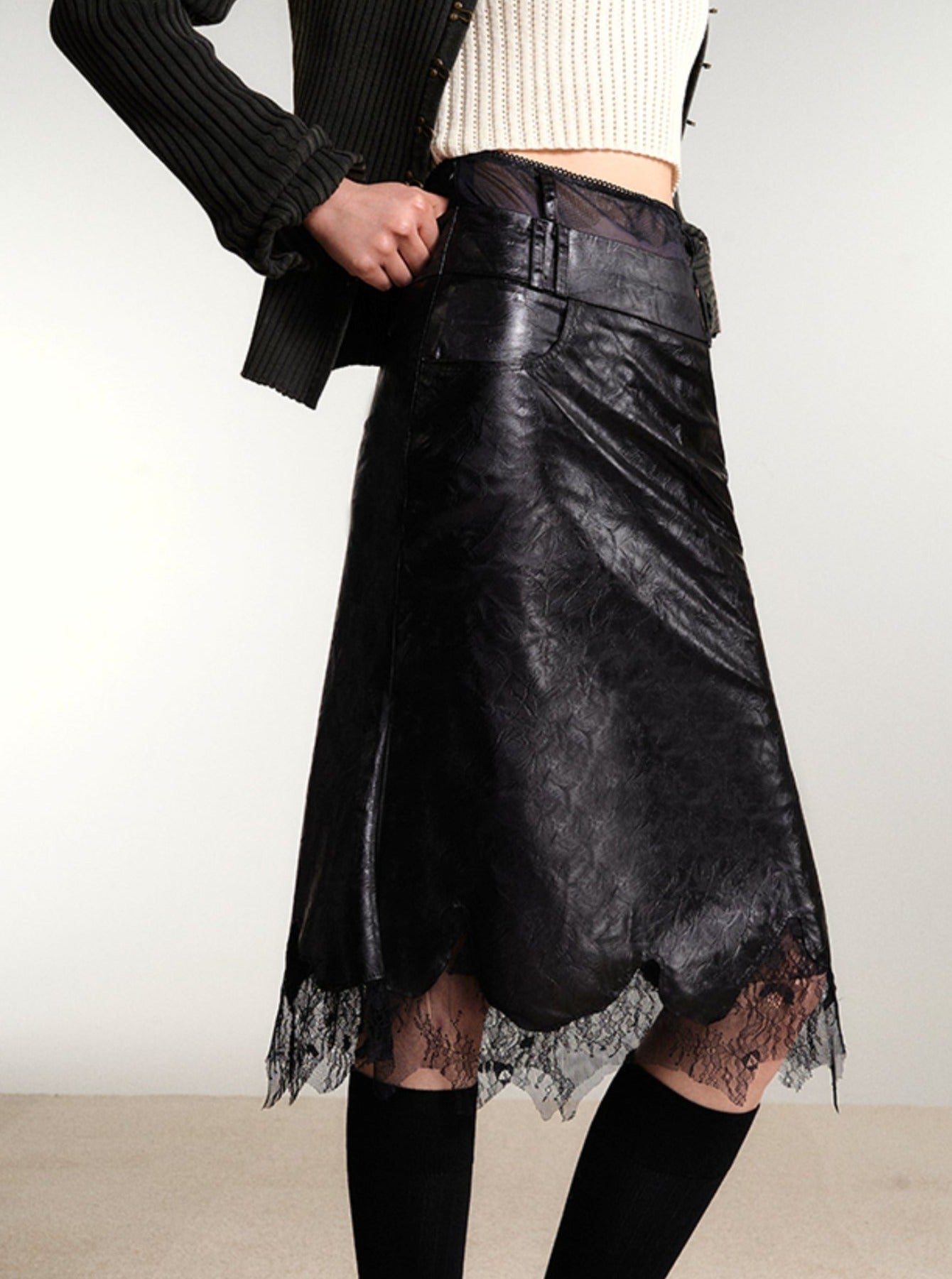 Irregular Lace Plaid Printed Skirt