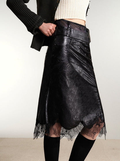 Irregular Lace Plaid Printed Skirt