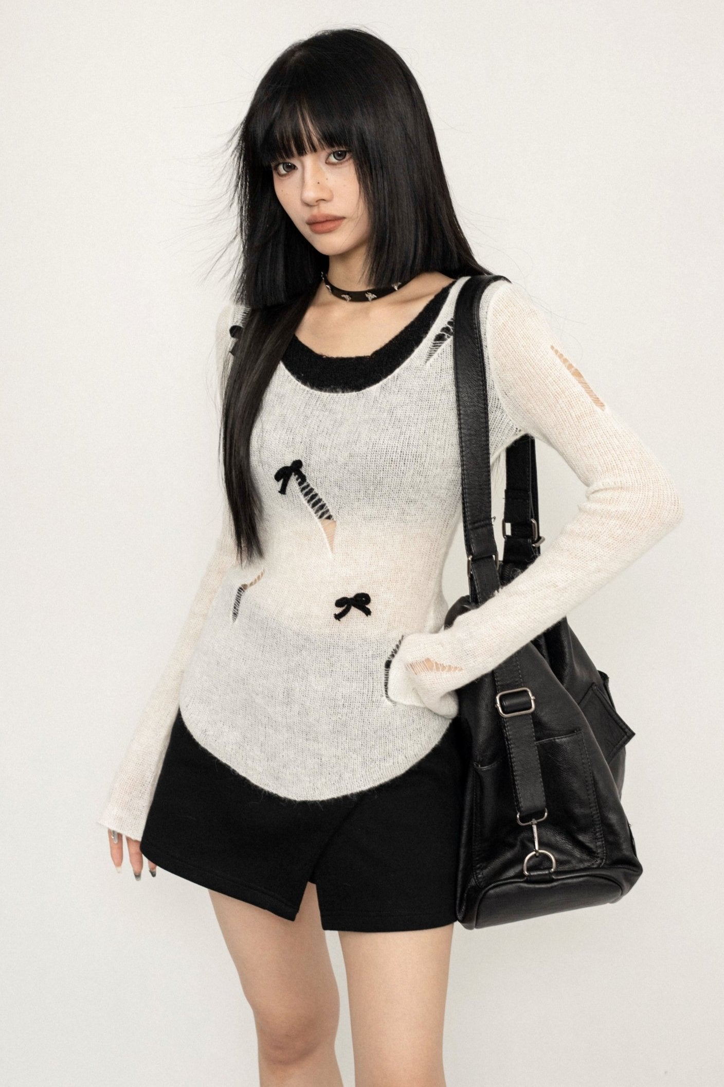 Long-sleeved Bow Design Slouchy Top