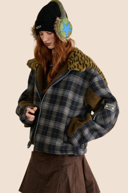 Retro Detachable Hooded Plaid Jacket