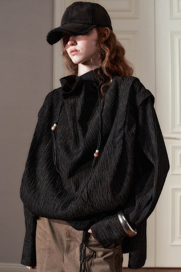 프리미엄 비즈 장식의 모조 리넨 셔츠 