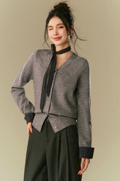 V-Neck Striped Panel Cardigan