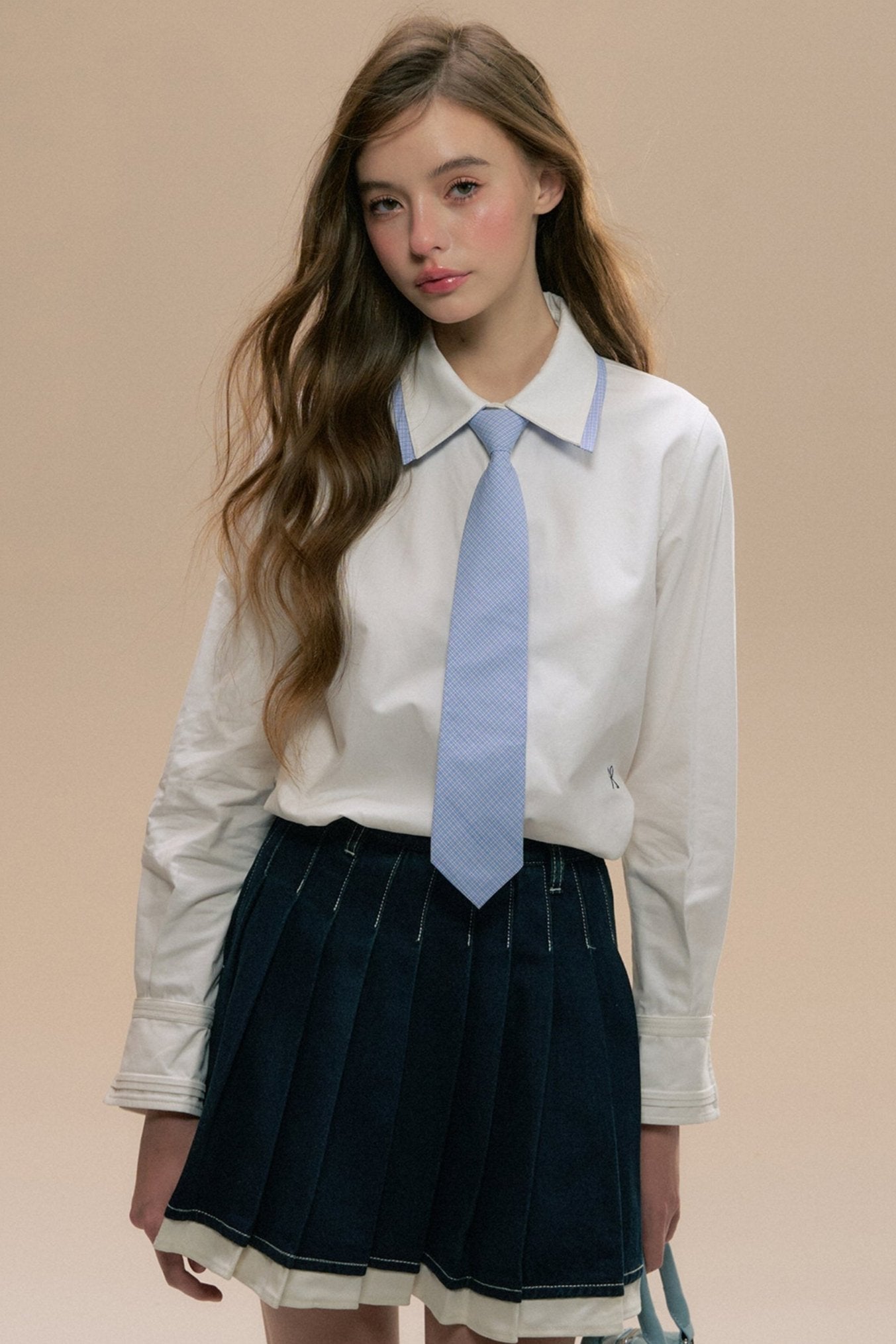 Double Collar College Tie Loose Shirt