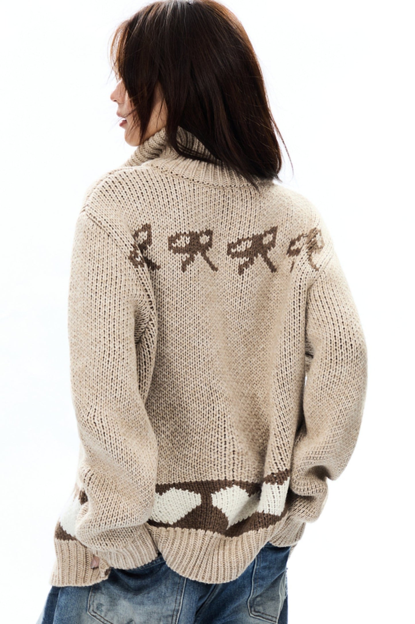 Bear Jacquard Wool Cardigan