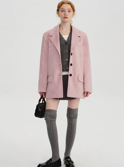 Suede pink blazer coat