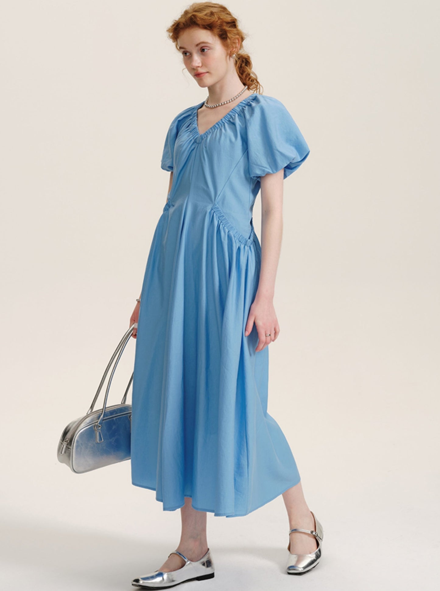 Summer Lyocell Puff Sleeve Dress