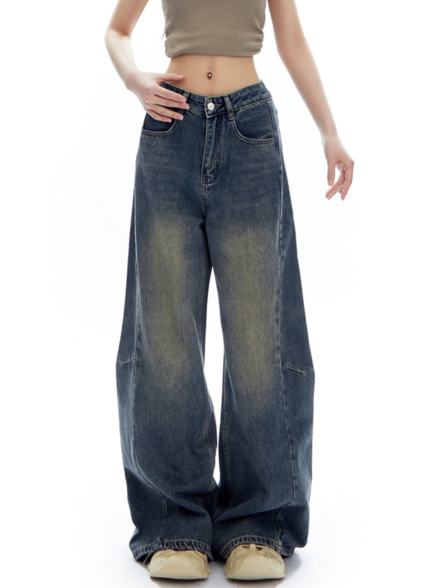 Amerikanische Retro Distressed Straight Denim-Hose