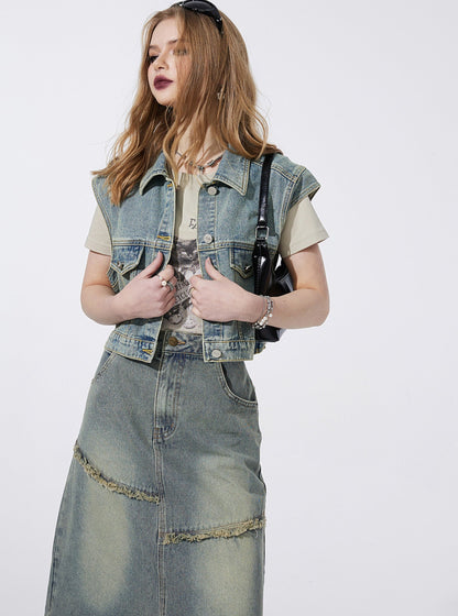 Cropped Layering Denim Vest