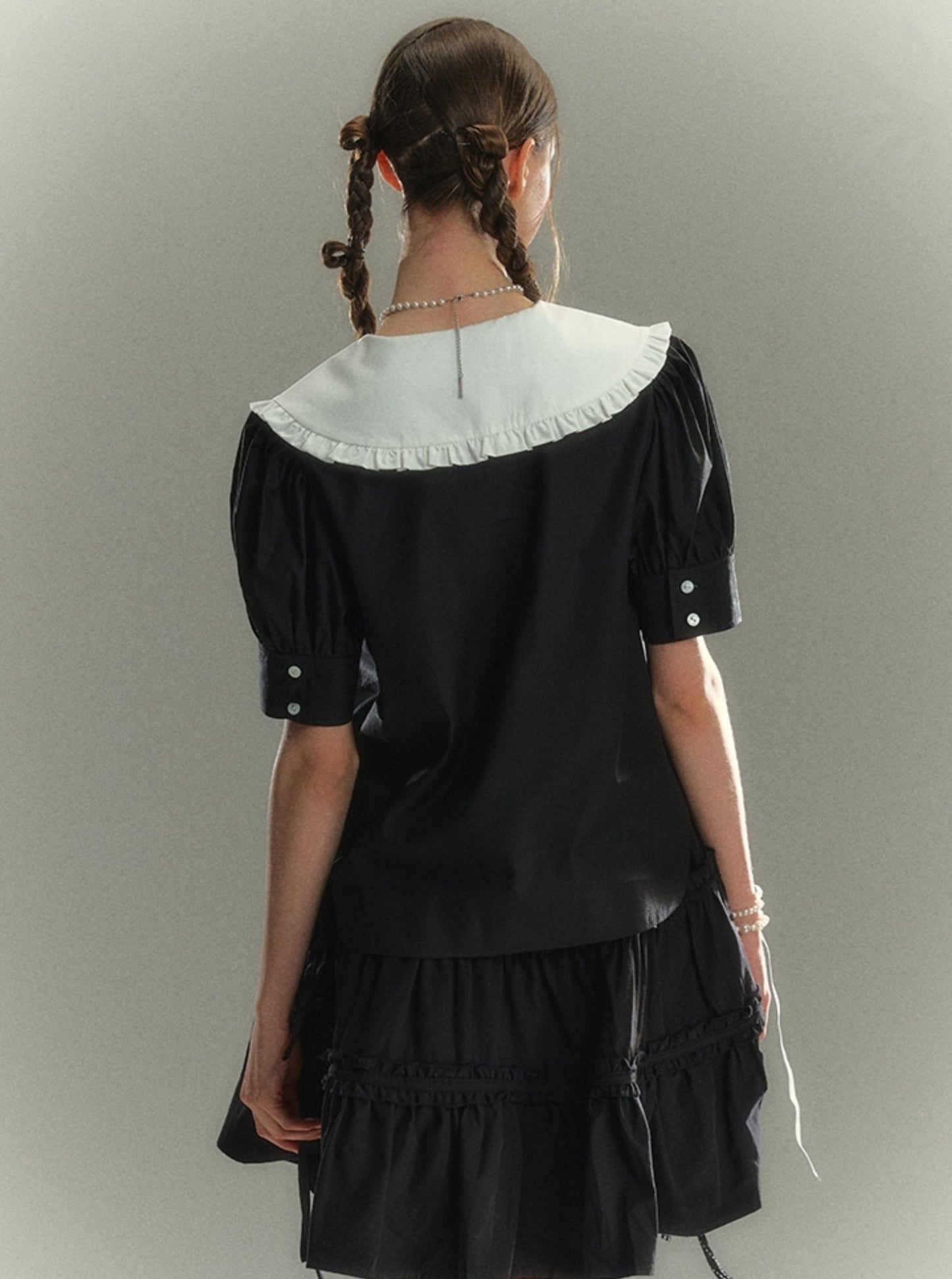 White Fungus Trim Doll Collar Shirt