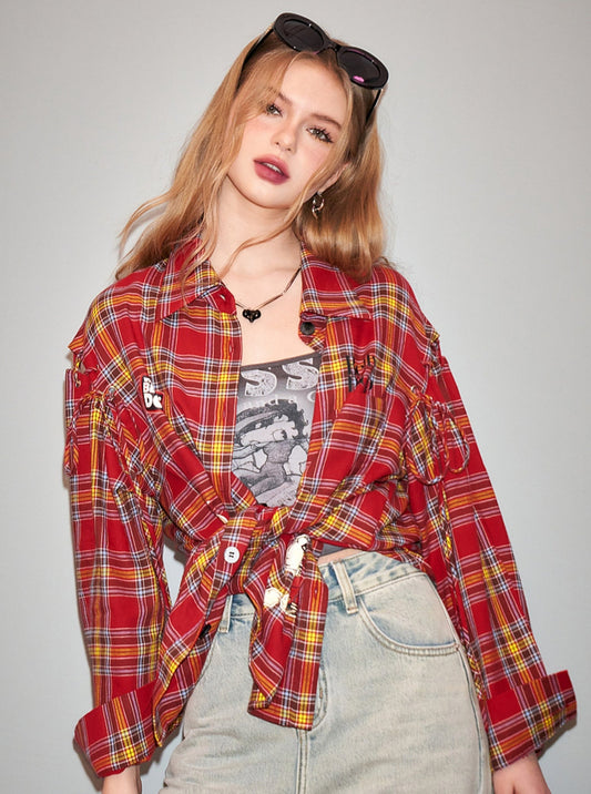 Betty Loose Plaid Long Sleeve Shirt